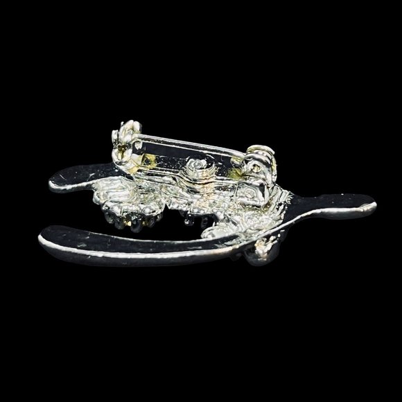 Pair Of Vintage Silver Tone & Clear Rhinestone Wishbone Brooches (4959) - Picture 7 of 8